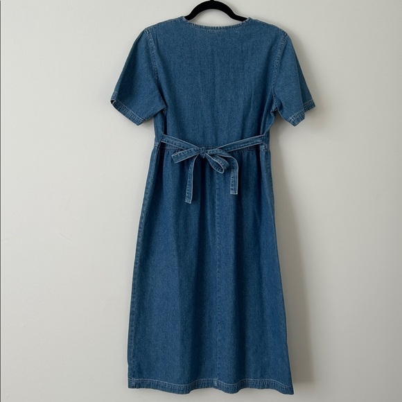 Vintage Sears Chambray Denim Prairie Short Sleeve Floral Embroidered Midi Dress - Picture 11 of 11